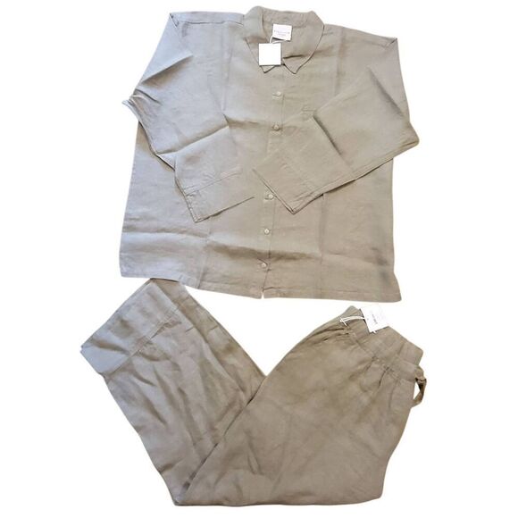 NWT Parachute Set Women's 2X Moss Green Linen Long Sleeve Top and Pants - Picture 2 of 7